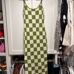 Green and White Check Knit Slip Dress